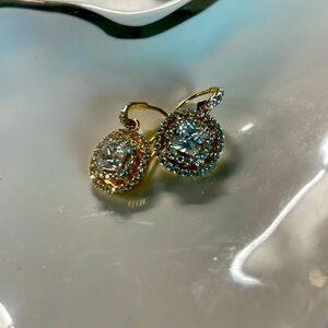 Gold 925 Pave Crystal Dangle Earrings